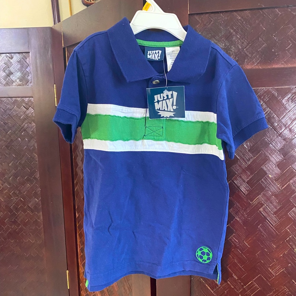 Blue and green shirt sleeve shirt, size 2T from the brand Just Max!